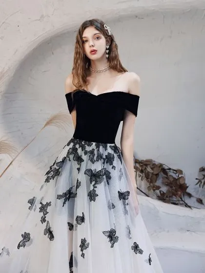 Flower Fairy Black White Dancing Prom Dresses 2020 A-Line / Princess ...