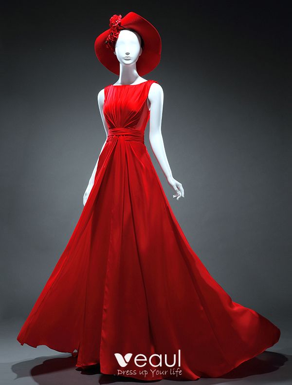 red satin evening gown