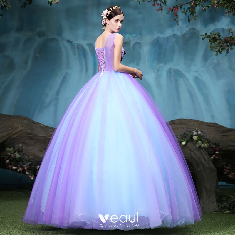 purple and teal quinceanera dresses