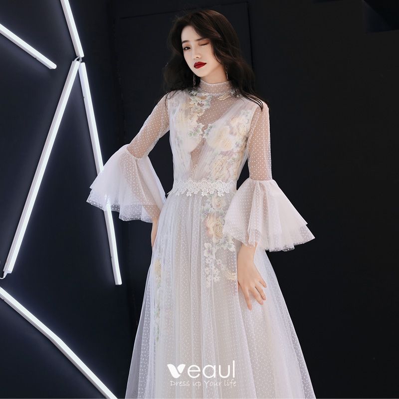 Illusion Ivory See Through Evening Dresses 2019 A Line Princess
