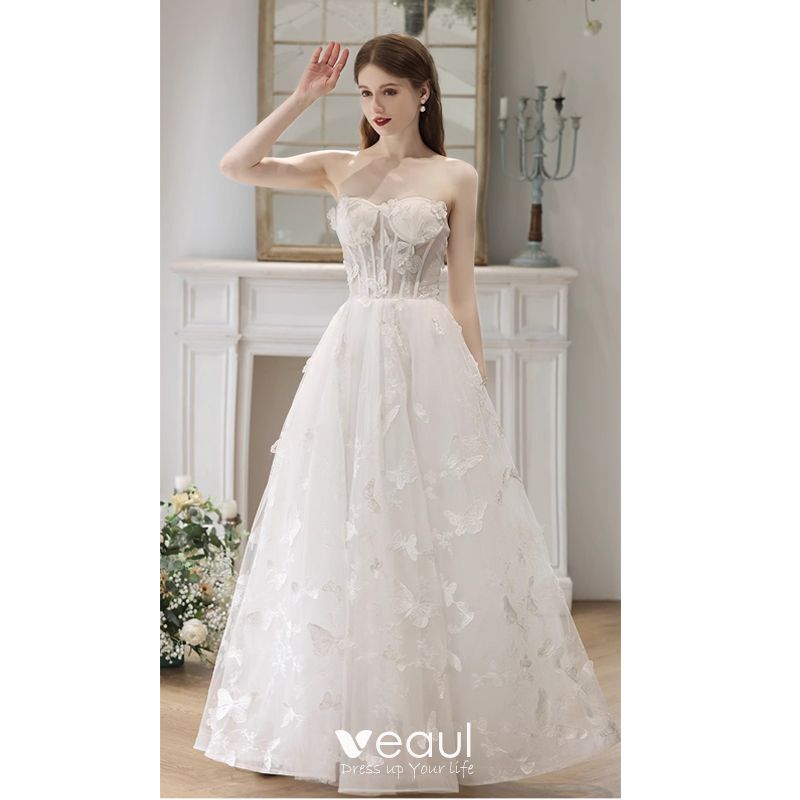 2023 A-Line Lace Sleeveless Wedding Dress Spaghetti Off-the