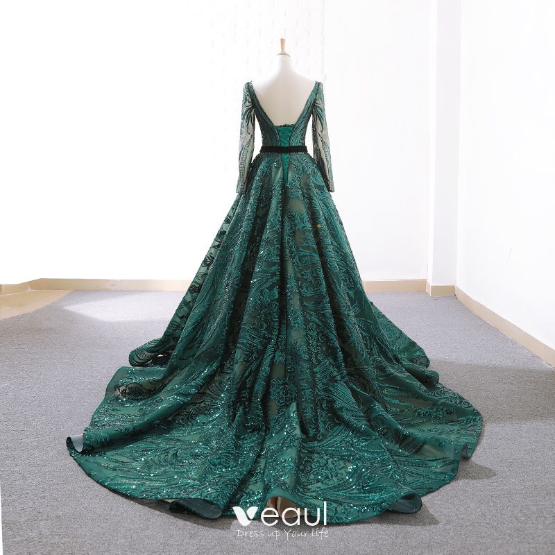 Luxury / Gorgeous Dark Green Prom Dresses 2019 A-Line / Princess Square ...