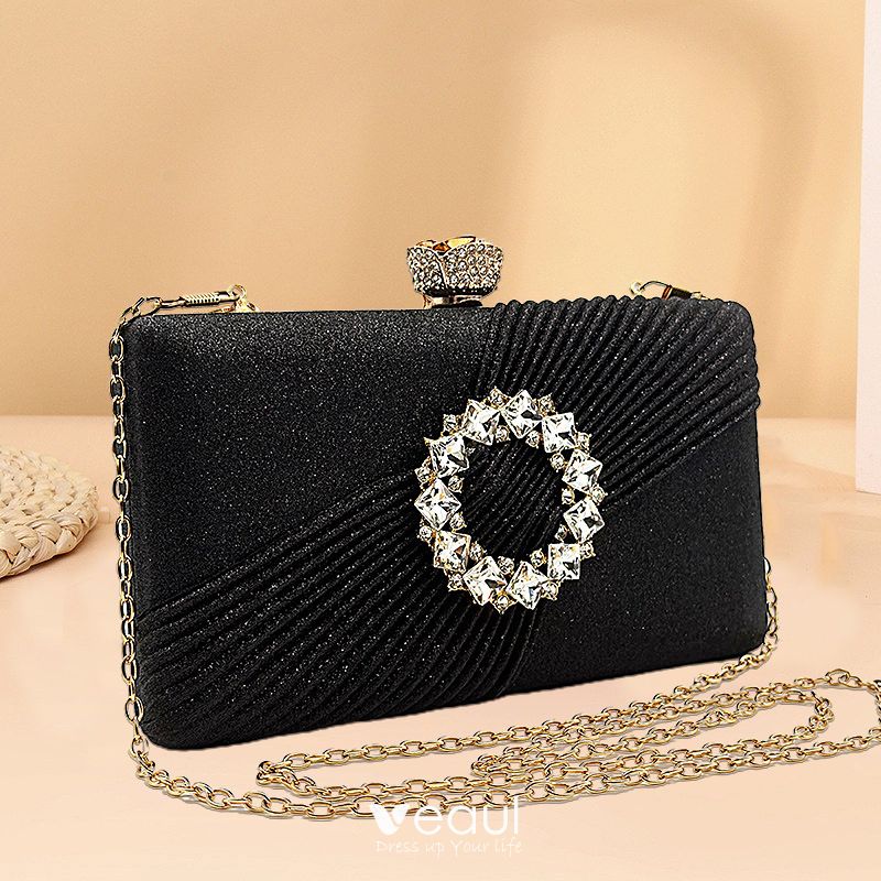 Bling Bling Black Rhinestone Sequins Evening Party Clutch Bags 2023