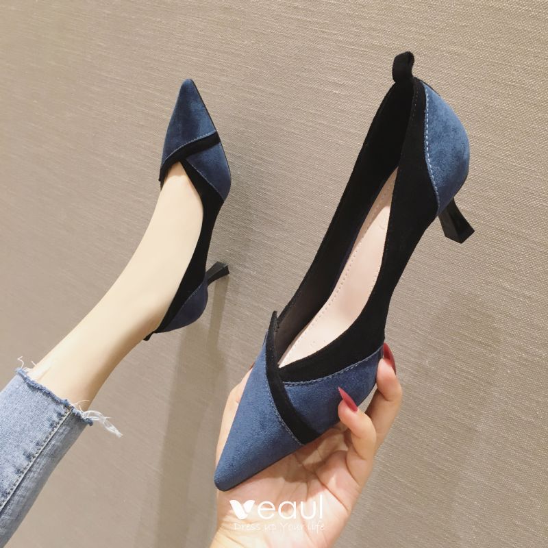 / Beautiful Navy Blue Casual Pumps 2020 Suede 7 cm Stiletto Heels Pointed Toe Pumps
