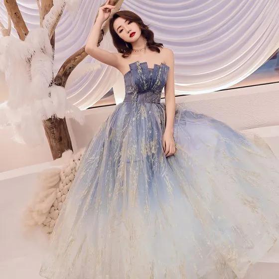 Charming Navy Blue Gradient-Color Prom Dresses 2019 A-Line / Princess ...