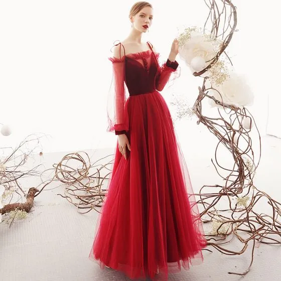 red long sleeve party dress