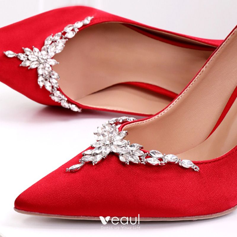 Chic / Beautiful Ivory Wedding Shoes 2020 Satin Rhinestone 10 cm ...