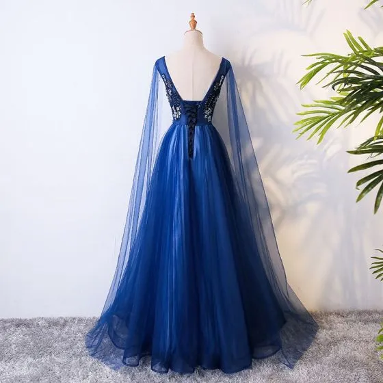 Chic / Beautiful Royal Blue Evening Dresses 2017 A-Line / Princess Lace ...