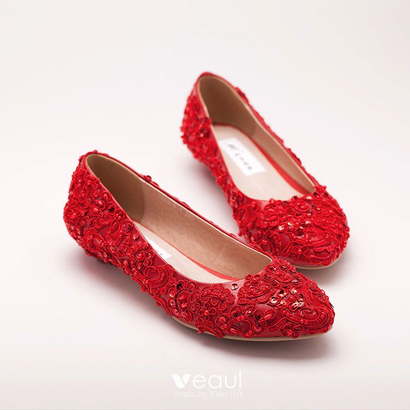 red satin flat shoes