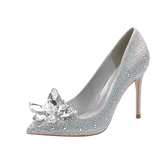 Cinderella Silver Crystal Wedding Shoes 2020 Leather Rhinestone 10 cm ...