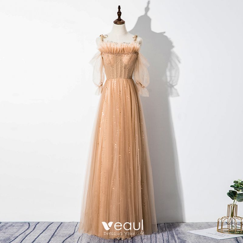 Elegant Champagne Evening Dresses 2020 A-Line / Princess Ruffle ...
