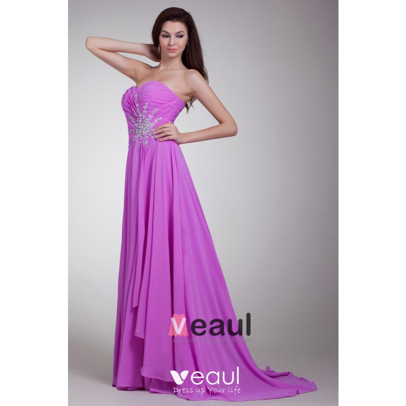 Sweetheart Beading Pleated Floor Length Chiffon Evening Dress