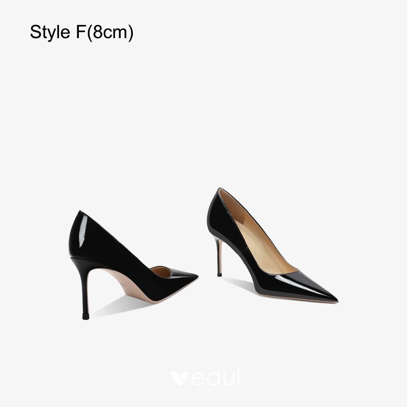 Black Patent Leather Pointy Toe Pumps, Romy 85