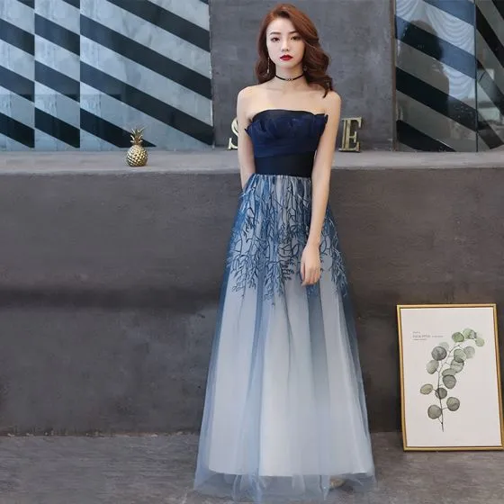 Chic / Beautiful Navy Blue Gradient-Color Evening Dresses 2019 A-Line ...