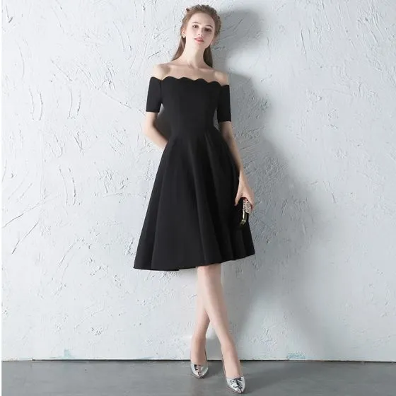 Modest / Simple Black Graduation Dresses 2018 A-Line / Princess Off-The ...