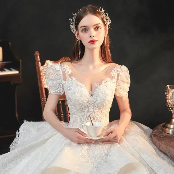 Vintage / Retro Ivory Bridal Wedding Dresses 2020 Ball Gown See-through ...
