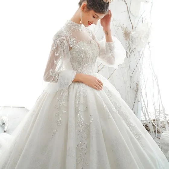 Victorian Style Ivory See-through Bridal Wedding Dresses 2020 Ball Gown ...