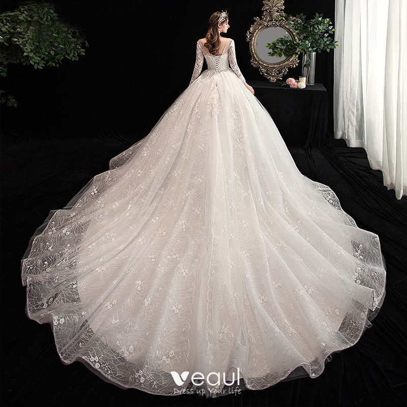 Charming Ivory Wedding Dresses 2020 A-Line / Princess V-Neck Beading ...