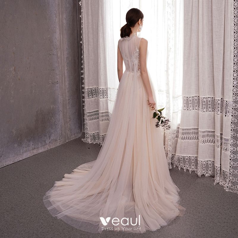 Elegant Light Champagne Outdoor Garden Wedding Dresses 2020 A