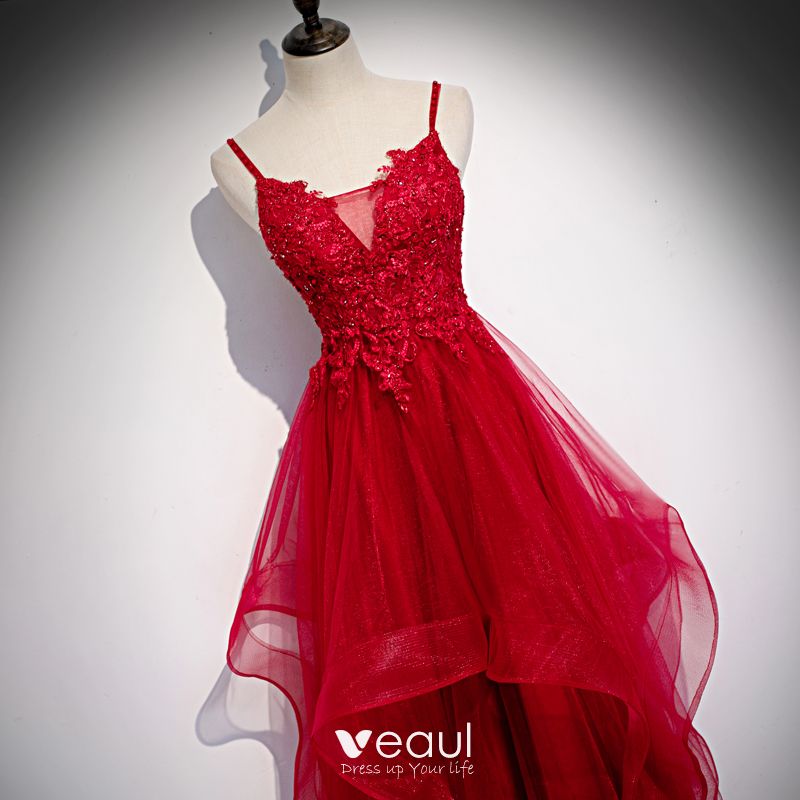 Charming Red Prom Dresses 2020 A-Line / Princess Spaghetti Straps ...