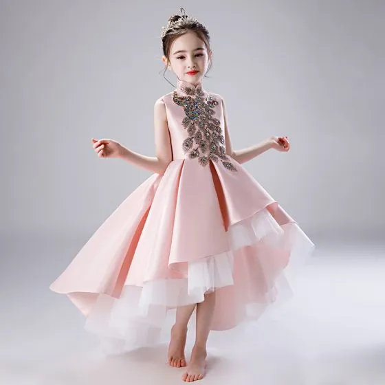 Chic / Beautiful Blushing Pink Satin Flower Girl Dresses 2020 A-Line ...