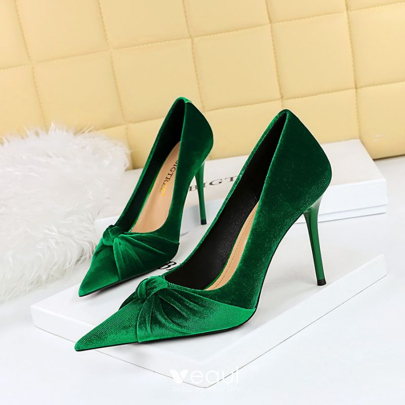 Fashion Dark Green Suede Prom Pumps 2023 10 cm Stiletto Pointed High Heels
