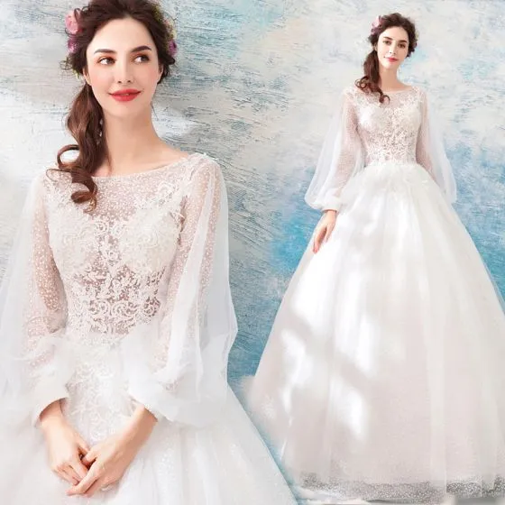 square neck long sleeve wedding dress