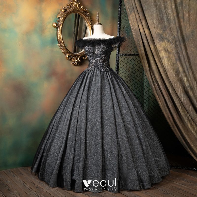 Vintage / Retro Black Quinceañera Prom Dresses 2021 Ball Gown Ruffle ...