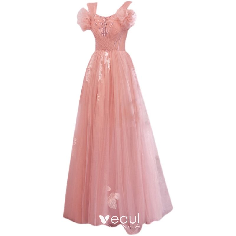 Charming Blushing Pink Pleated Evening Dresses 2021 A-Line / Princess ...