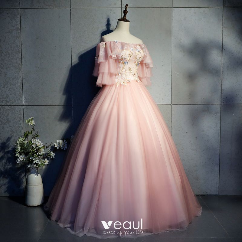 Chic / Beautiful Pearl Pink Prom Dresses 2019 Ball Gown Appliques Lace ...