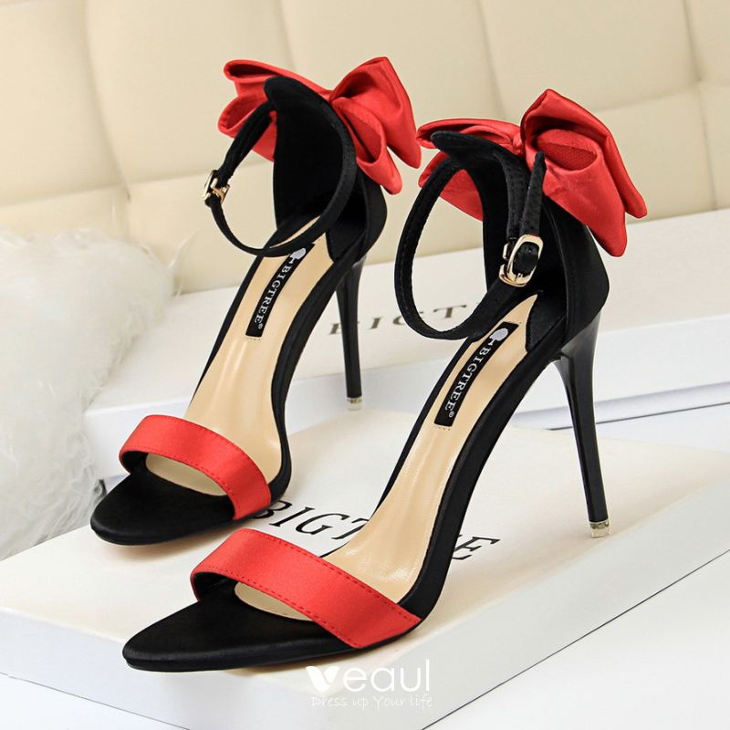 Chic / Beautiful Red Street Wear Satin Womens Sandals 2020 Bow Ankle ...