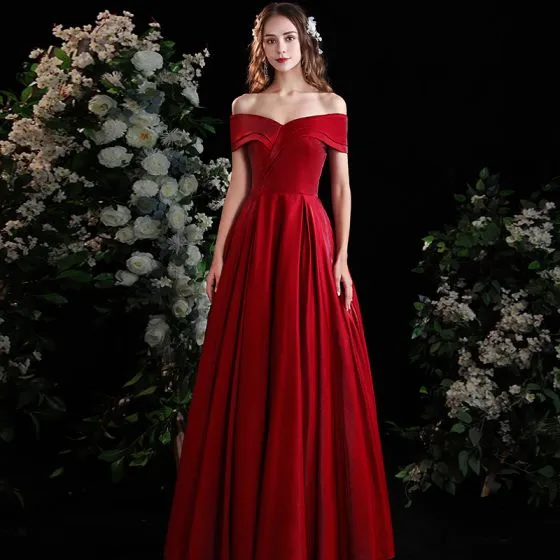 Chic / Beautiful Burgundy Prom Dresses 2021 A-Line / Princess Off-The ...