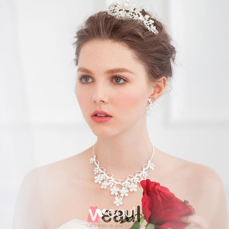 Bridal Tiara Necklace Earrings Three-piece Wedding Dress Accessories