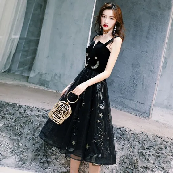 Chic / Beautiful Little Black Dress 2019 A-Line / Princess Shoulders ...