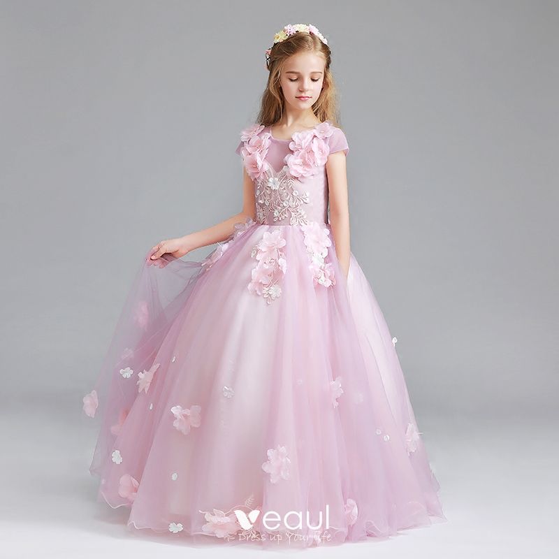 Chic / Beautiful Candy Pink Flower Girl Dresses 2017 Ball Gown Scoop ...