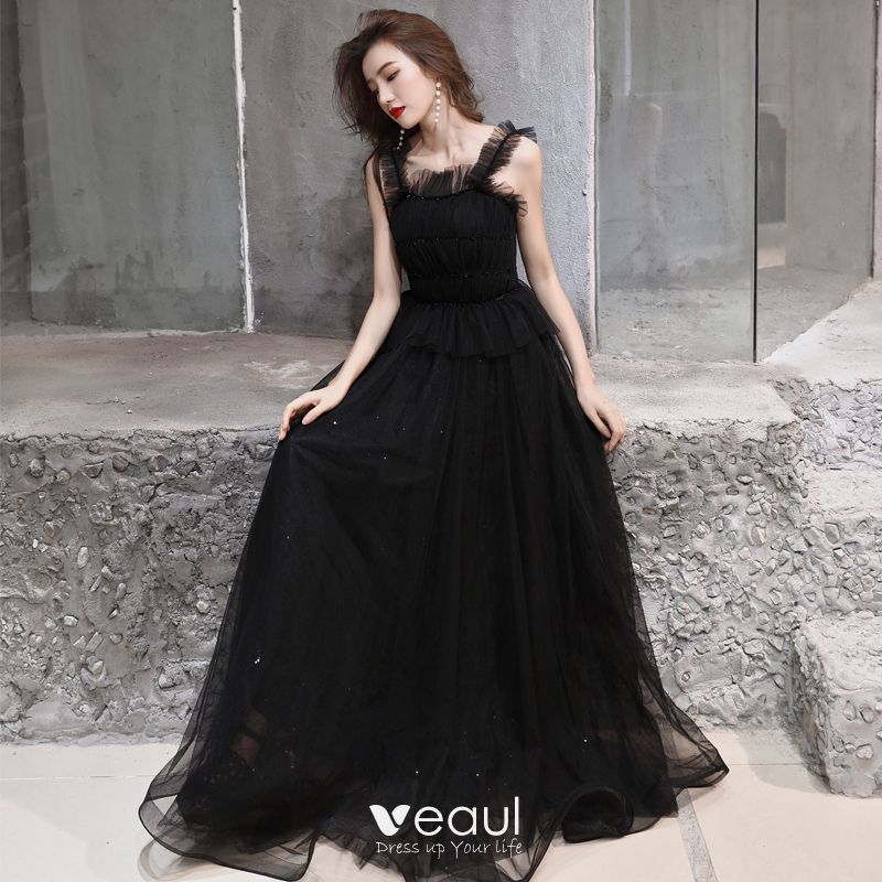 Modest / Simple Black Evening Dresses 2019 A-Line / Princess Shoulders ...