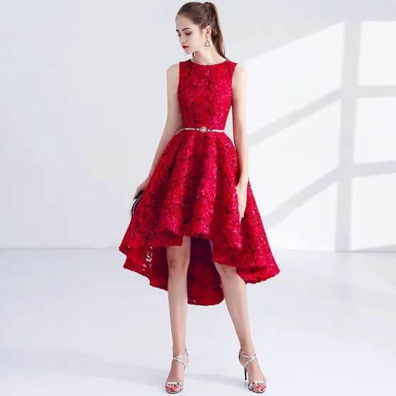 Chic / Beautiful Red Cocktail Dresses 2017 A-Line / Princess Metal Sash ...