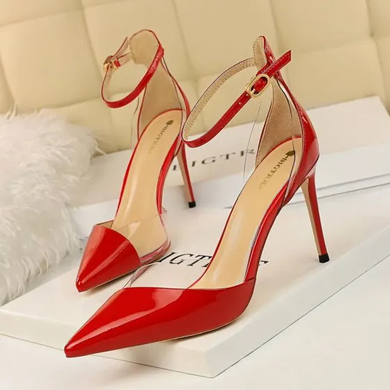 Womens Sexy High Heels Ankle Strap Patent Leather Open Toe Shoes