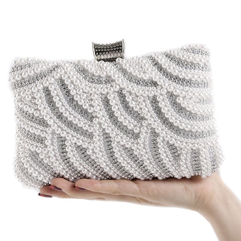 Chic / Beautiful Ivory Rhinestone Pearl Square Clutch Bags 2020