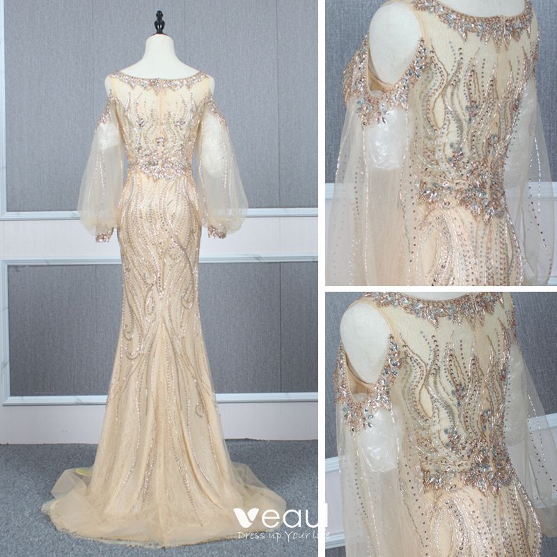 High-end Gold See-through Evening Dresses 2020 Trumpet / Mermaid Scoop ...