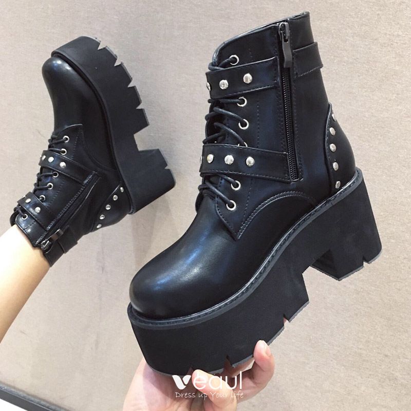 Chic / Beautiful Black Casual Winter Womens Boots 2020 8 cm / 3 inch ...