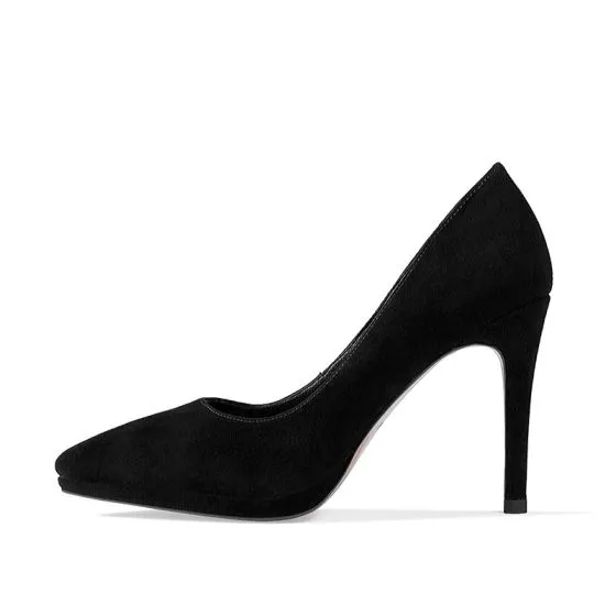 Chic / Beautiful Black Office Pumps 2017 Leather Suede High Heel ...