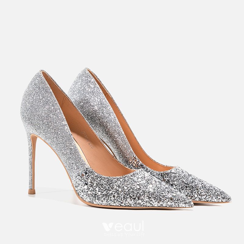 silver sparkly stiletto heels