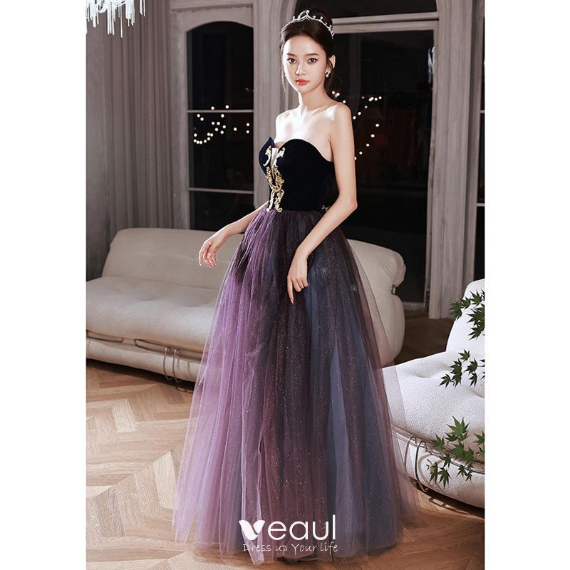 short puffy purple prom dresses