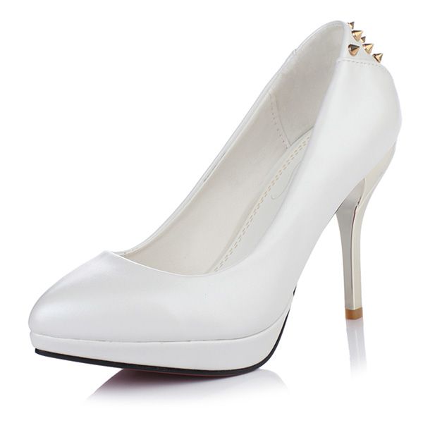 Opdagelse ved siden af Hub Fashion 4 Inch Stilettos Pumps White High Heels With Metal Rivet