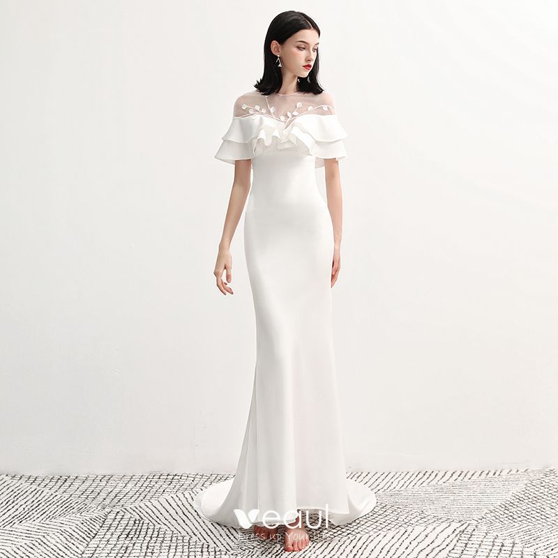 Fashion White Chiffon See-through Evening Dresses 2020 Trumpet ...
