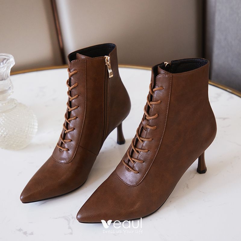 brown pointed toe ankle boots