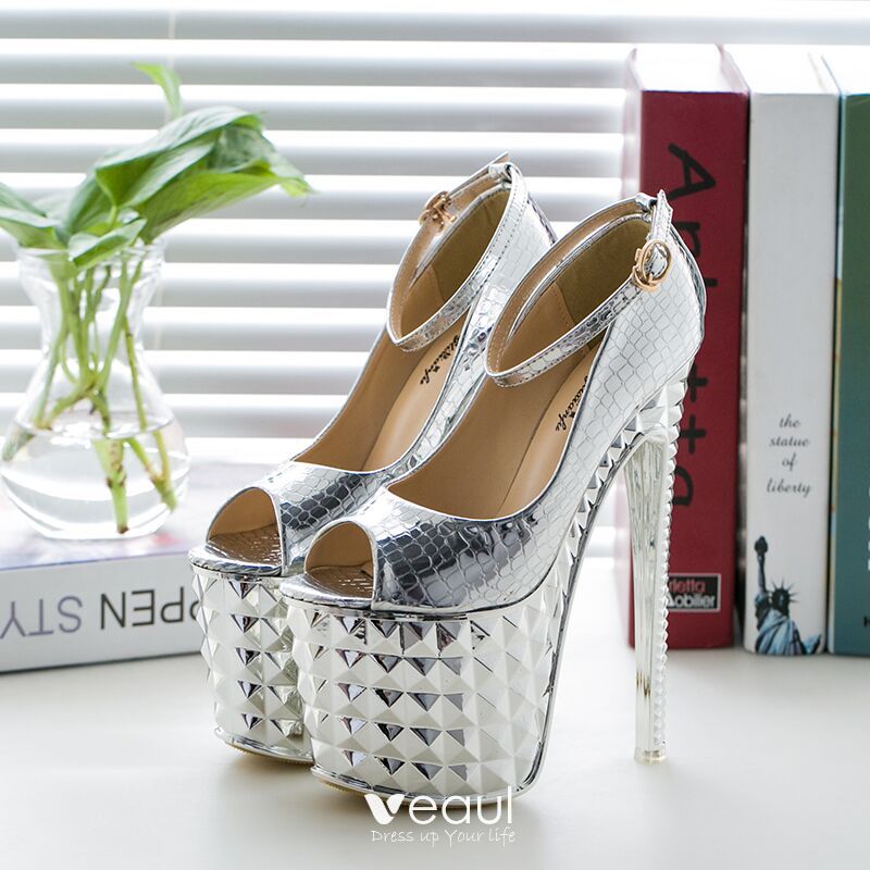 6 inch silver heels