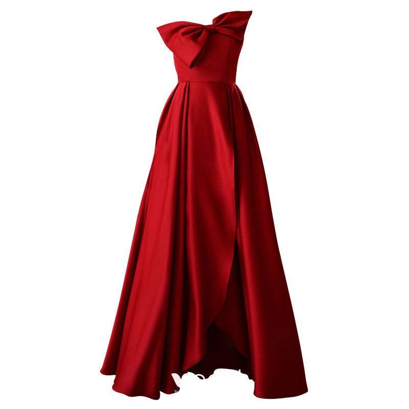 Charming Red Satin Evening Dresses 2022 A-Line / Princess Strapless Bow ...