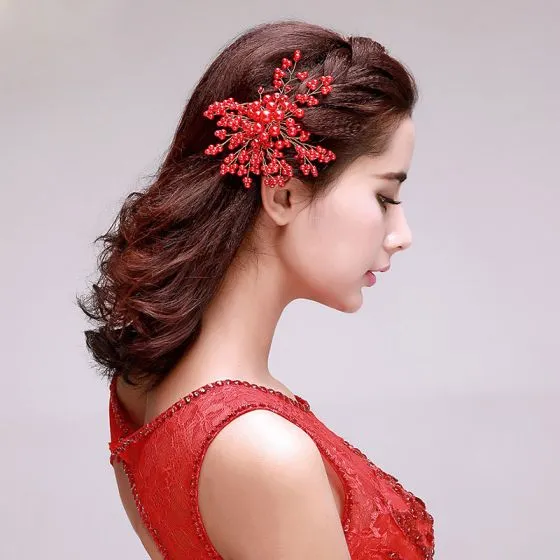 red flower hair piece